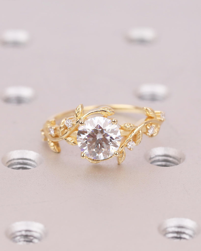 1.5 Carat Round Lab Made Diamond Floral Engagement Ring in 18k Solid Gold image #13