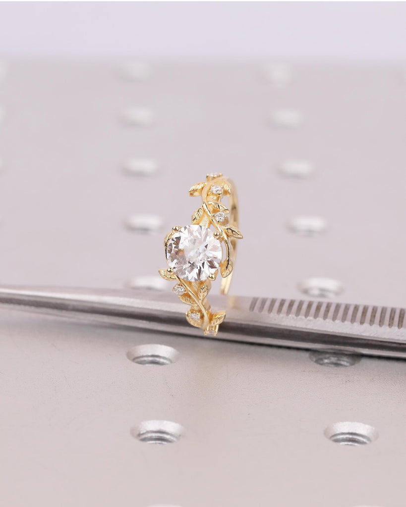 1.5 Carat Round Lab Made Diamond Floral Engagement Ring in 18k Solid Gold image #17