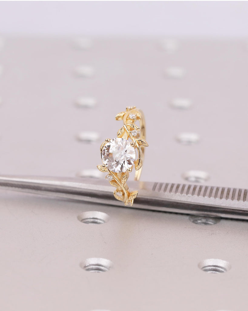 14k/18k Gold 1.5ct Lab Grown Diamond Anniversary Rings, IGI Certified Engagement Ring, Vintage Inspired Leaves Ring, Unique Bridal Jewelry image #17