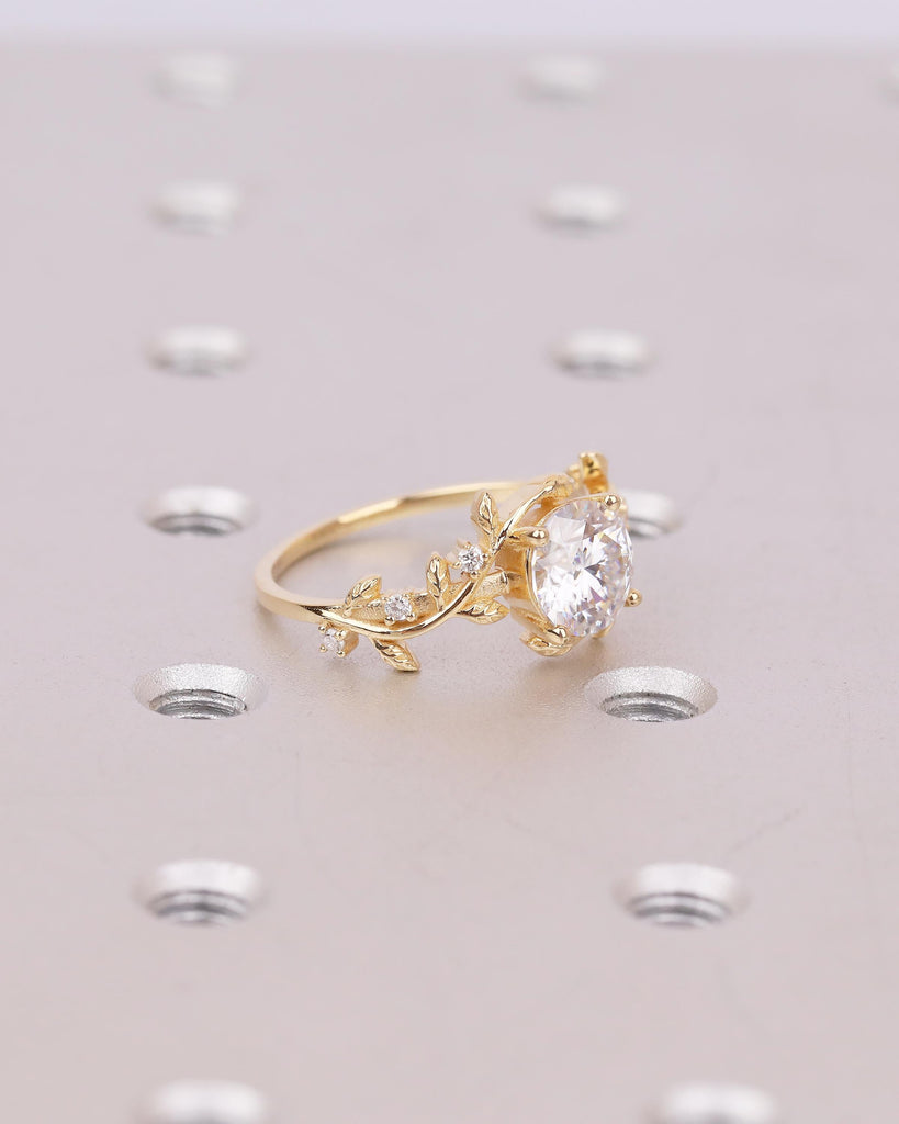 1.5 Carat Round Lab Made Diamond Floral Engagement Ring in 18k Solid Gold image #4