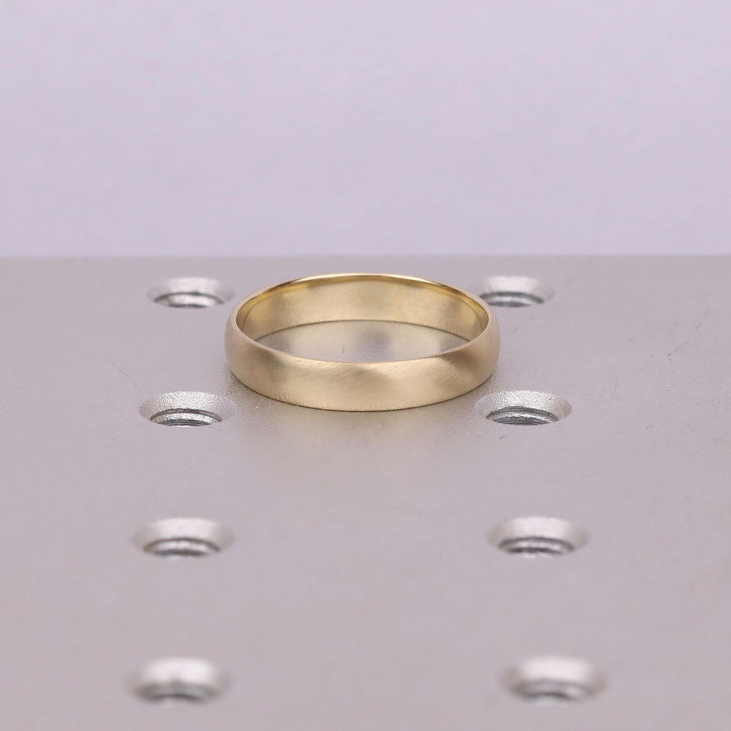 4mm Brushed Solid Gold Men's Wedding Band | Domed Shape Comfort Fit Ring | Unisex Couples Ring Gift for Him/Her image #3