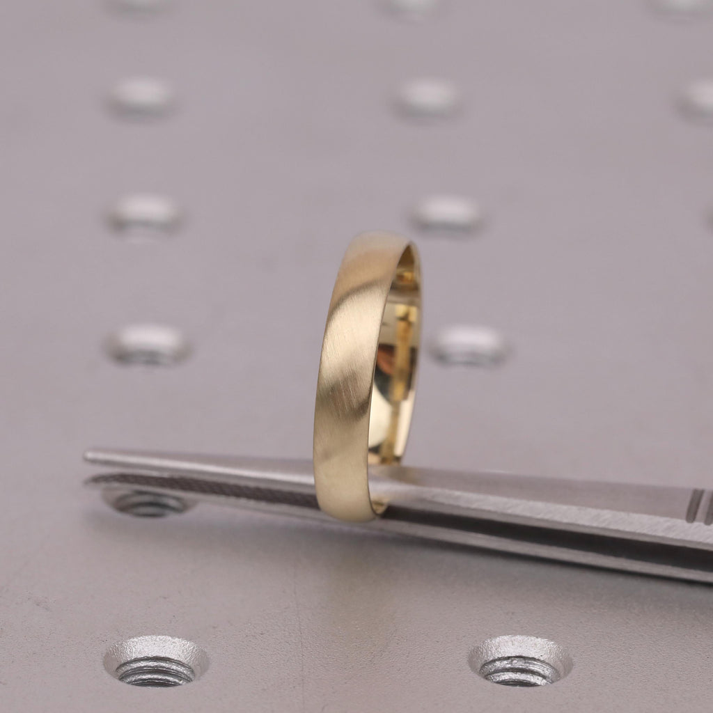 4mm Brushed Solid Gold Men's Wedding Band | Domed Shape Comfort Fit Ring | Unisex Couples Ring Gift for Him/Her image #6