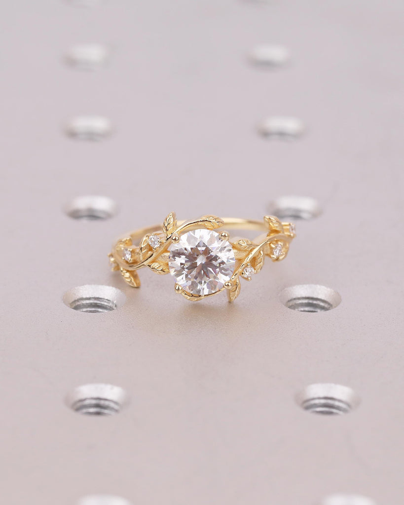 14k/18k Gold 1.5ct Lab Grown Diamond Anniversary Rings, IGI Certified Engagement Ring, Vintage Inspired Leaves Ring, Unique Bridal Jewelry image #1
