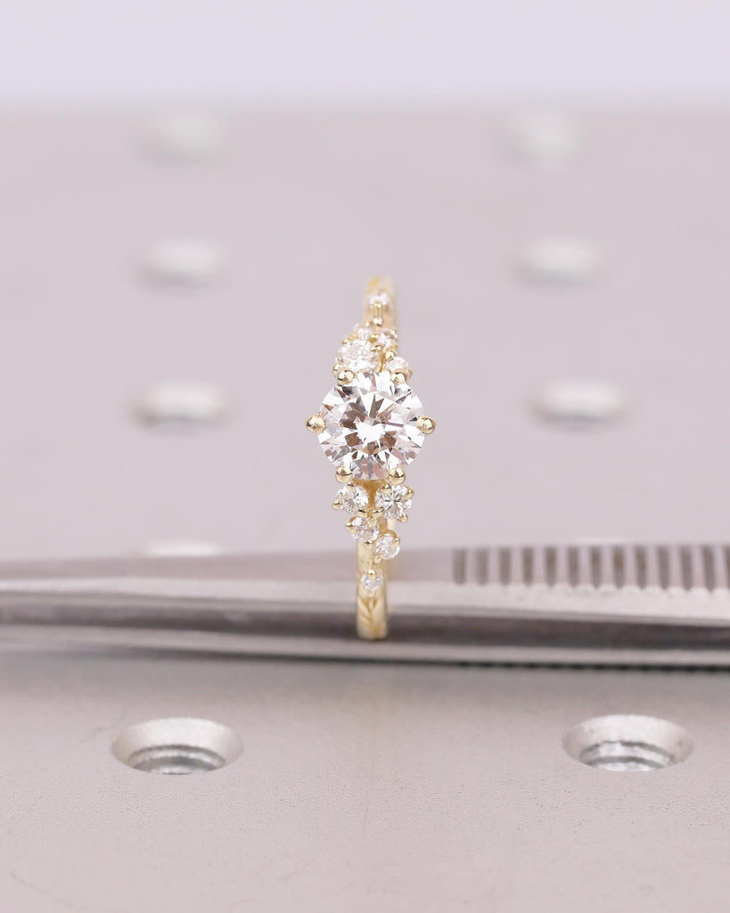 14k Gold Round IGI Certified Lab Created Diamond Engagement Ring, Olive Leaf Band image #12