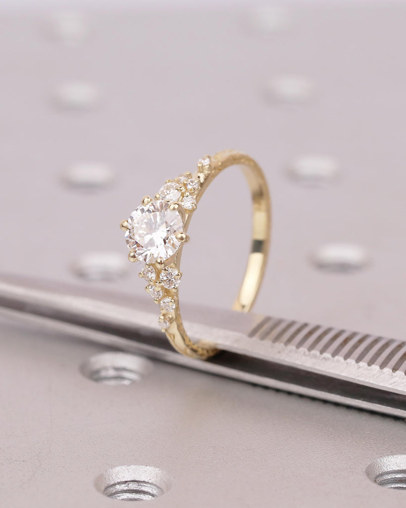 14k Gold Round IGI Certified Lab Created Diamond Engagement Ring, Olive Leaf Band image #8