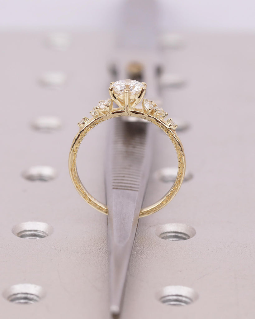14k Gold Round IGI Certified Lab Created Diamond Engagement Ring, Olive Leaf Band image #7