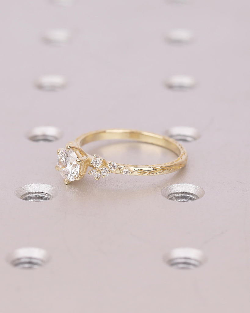 14k Gold Round IGI Certified Lab Created Diamond Engagement Ring, Olive Leaf Band image #4