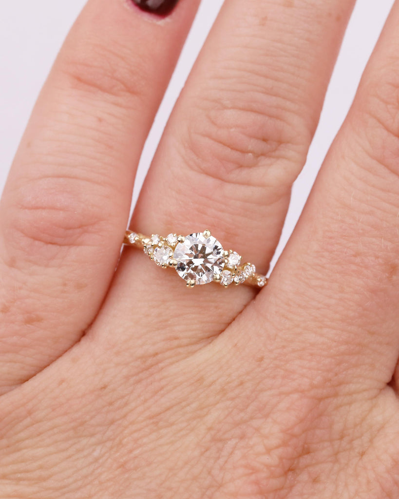 14k Gold Round IGI Certified Lab Created Diamond Engagement Ring, Olive Leaf Band image #16