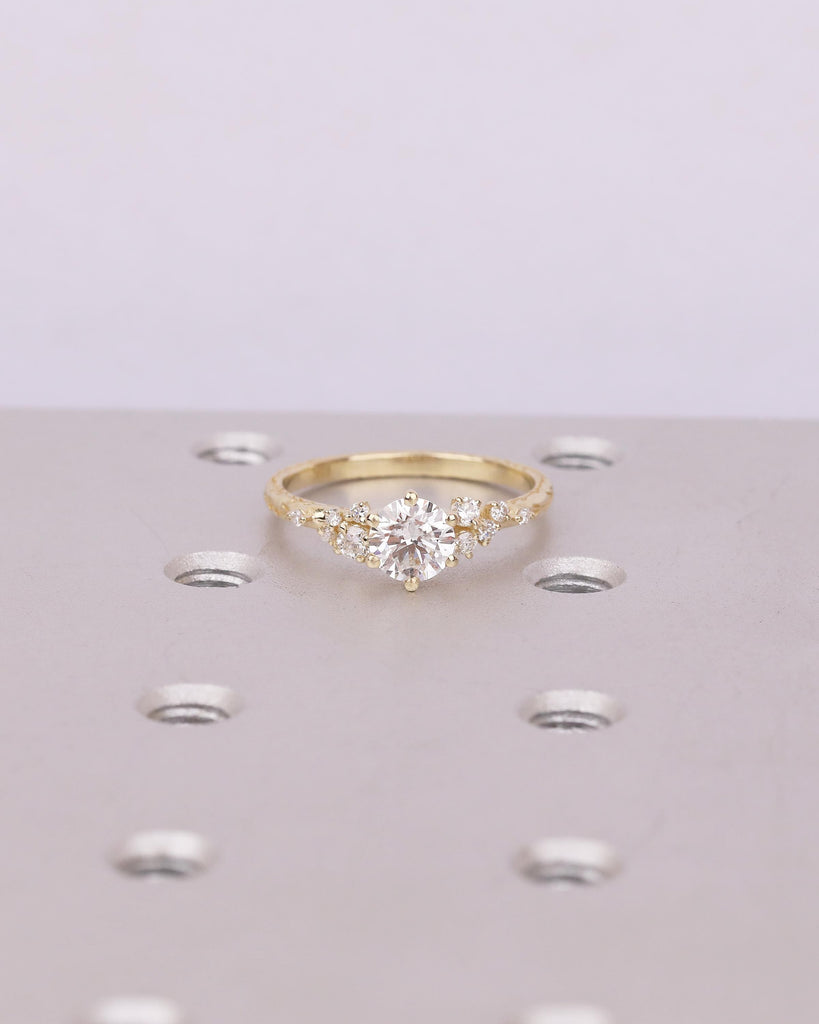 14k Gold Round IGI Certified Lab Created Diamond Engagement Ring, Olive Leaf Band image #2