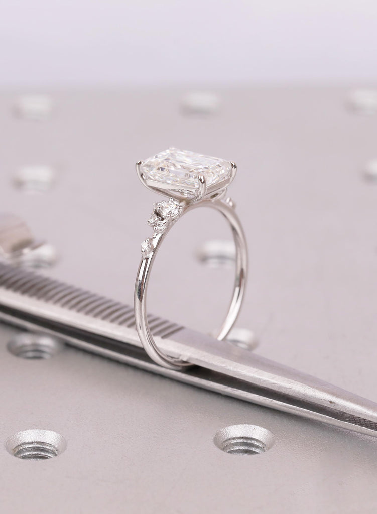 3ct Emerald Cut Lab Grown Ring with White Gold Snowdrift Diamond Cluster Band image #12
