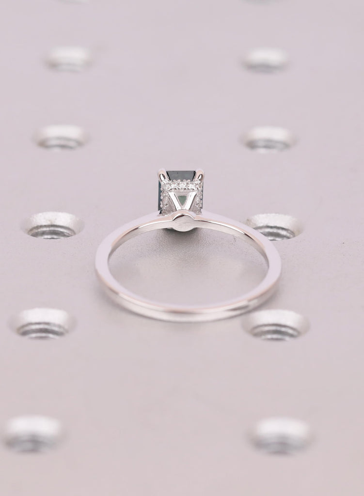 Natural Emerald Cut Green Sapphire Engagement Ring, Hidden Halo Diamond Or Moissanite Side Stone Options image #7