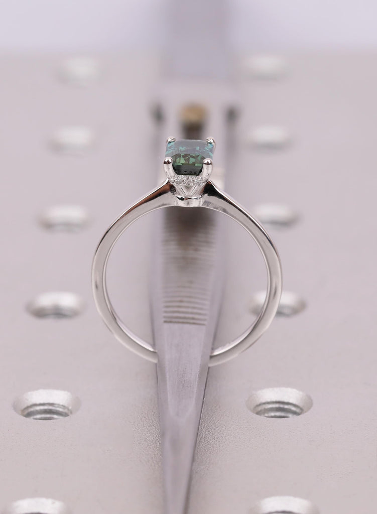 Natural Emerald Cut Green Sapphire Engagement Ring, Hidden Halo Diamond Or Moissanite Side Stone Options image #12