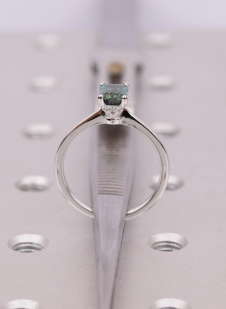 1CT Blue Green Teal Sapphire Ring With Dainty Hidden Halo Side Stones image #12