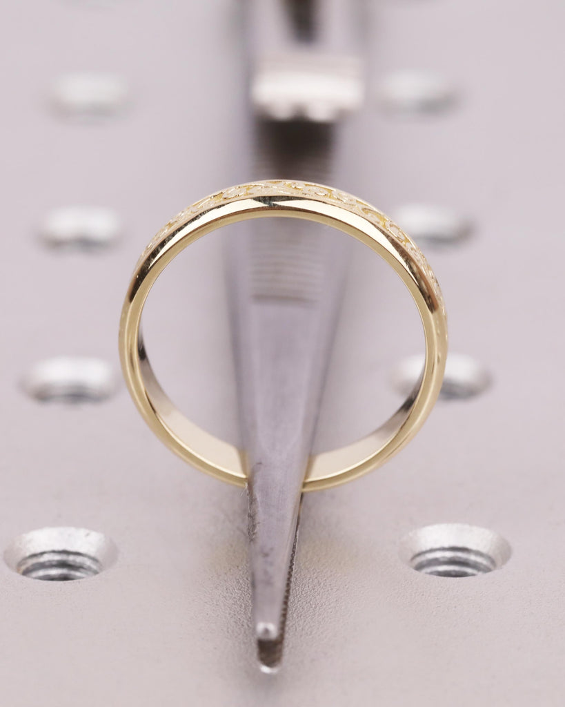 14K Solid Gold 4mm Engraved Filigree Wedding Band, His or Her Wedding Ring, Custom Anniversary Ring for Him image #10