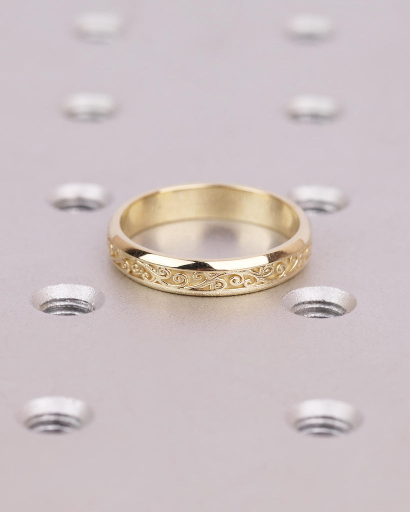 14K Solid Gold 4mm Engraved Filigree Wedding Band, His or Her Wedding Ring, Custom Anniversary Ring for Him image #5