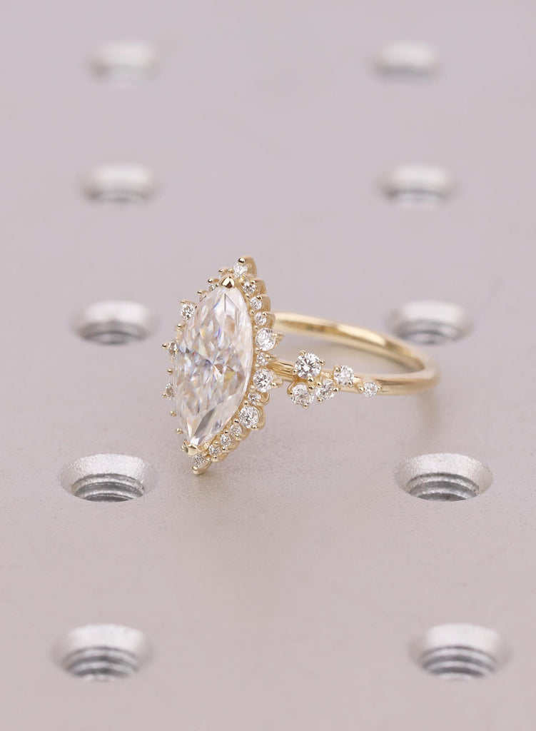 Marquise Moissanite Starburst Halo Engagement Ring For Engagement Proposal Wedding Anniversary or Everyday Wear image #7