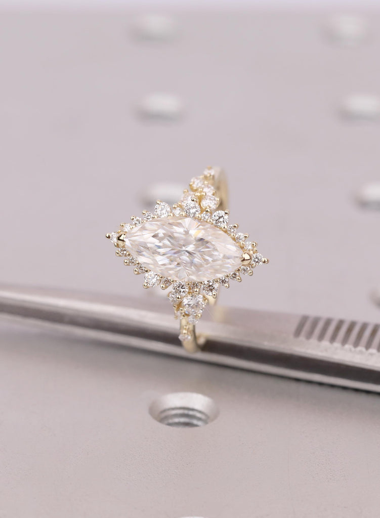 Marquise Moissanite Starburst Halo Engagement Ring For Engagement Proposal Wedding Anniversary or Everyday Wear image #9