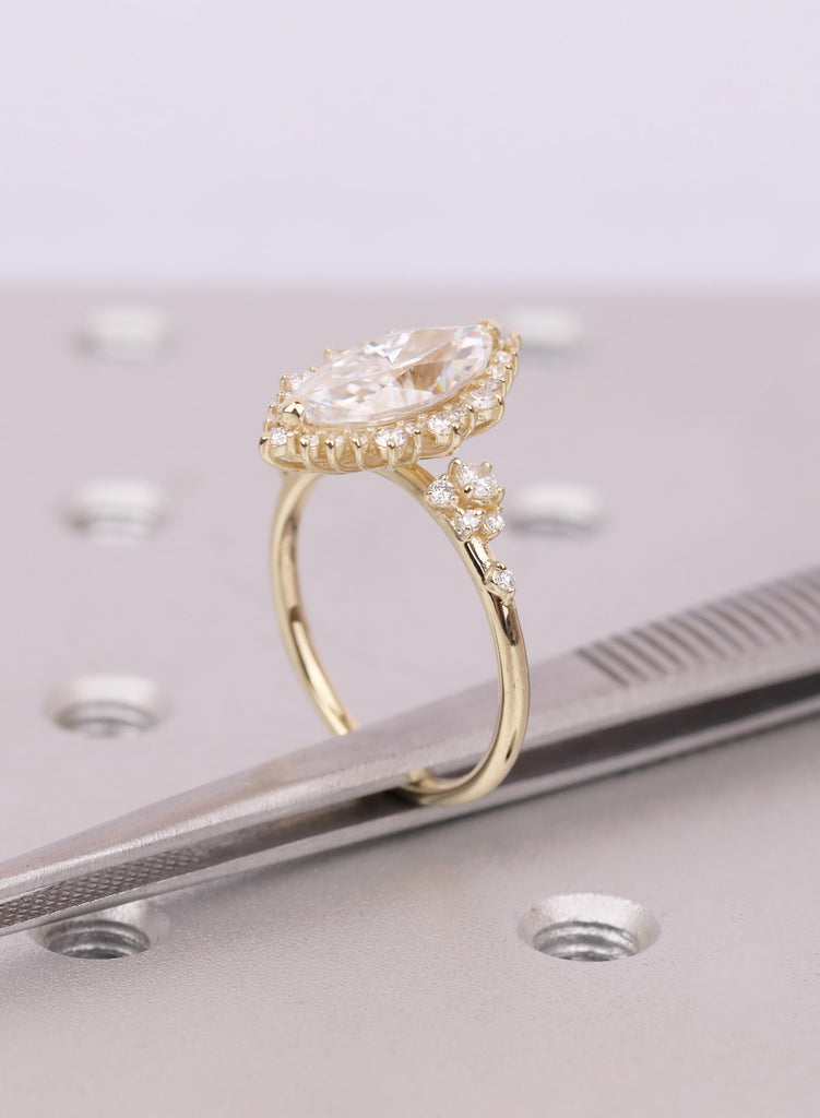 Marquise Moissanite Starburst Halo Engagement Ring For Engagement Proposal Wedding Anniversary or Everyday Wear image #14