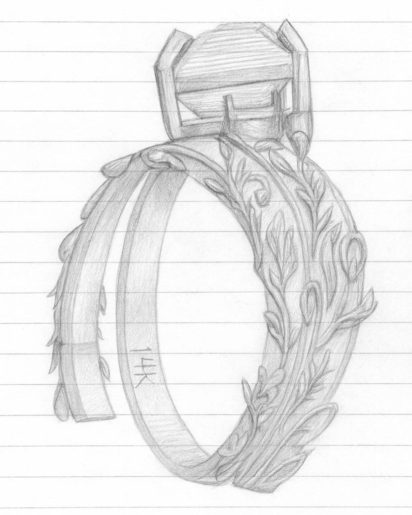 black and white sketch of ring
