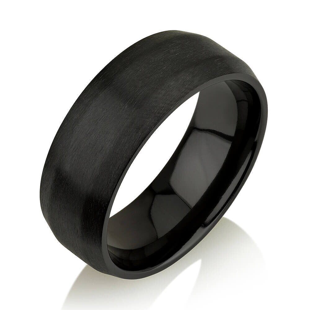 Classic Beveled Black Zirconium Men's Comfort Fit Wedding Ring Black Zirconium Ring, Black Zirconium Wedding Band Mens Wedding Band 8mm