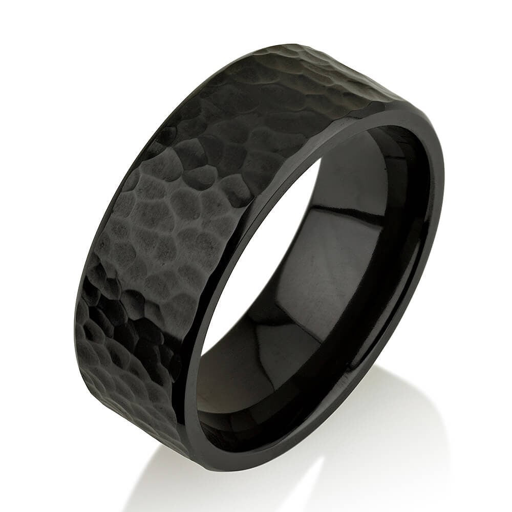 Black Wedding Band, Hammered Ring, Zirconium Ring, Black Engagement Band, Men's Black Ring, Women's Black Ring, Handmade Ring