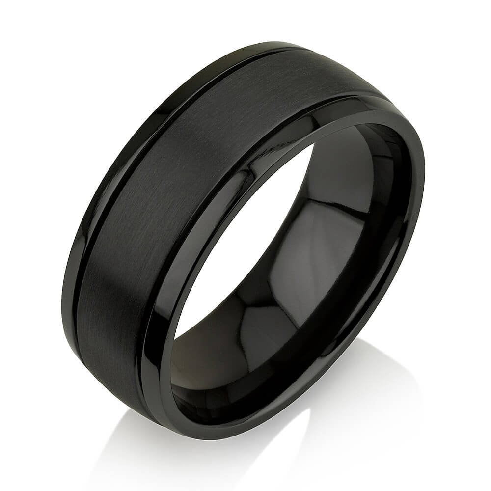 Black Zirconium Men Wedding Band Rounded Black Zirconium Ring, Black Zirconium Wedding Band, Men's Wedding Band - 8mm, Brushed and Polished