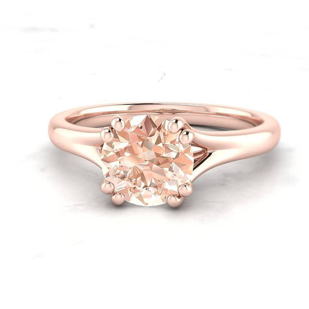 Unique Morganite Engagement Ring Rose Gold Solitaire Ring Double Claw Prong Tapered Split Shank Minimalist Anniversary Promise Women - Emery