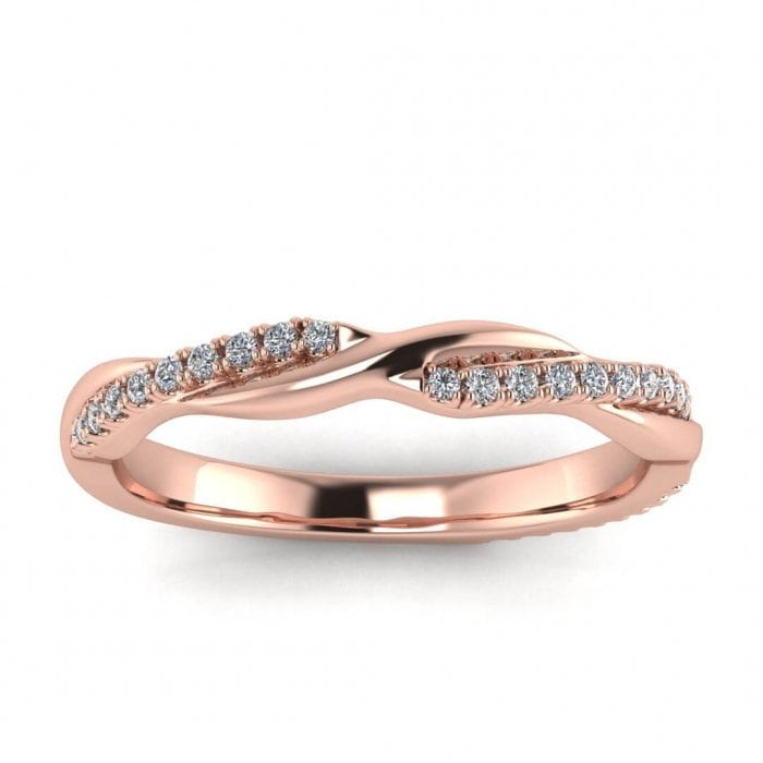 SALE! Twisted Diamond Band in 14k Rose Gold, 0.12ctw, 2.8mm Wide, Diamond Eternity Ring, Twisted Vine Design, Pave Setting, Infinity Loop