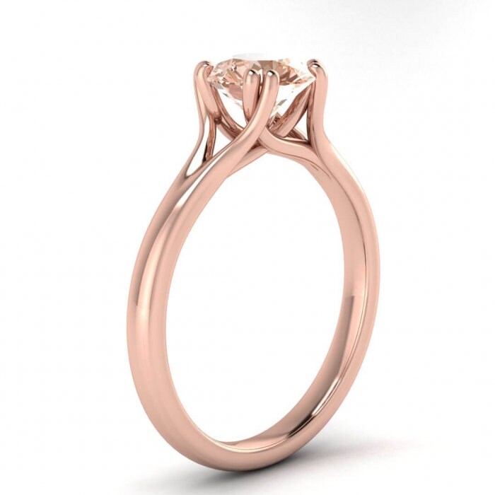 Unique Morganite Engagement Ring Rose Gold Solitaire Ring Double Claw Prong Tapered Split Shank Minimalist Anniversary Promise Women - Emery