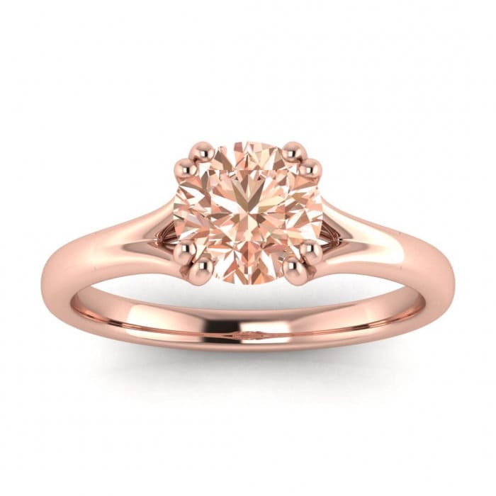 Unique Morganite Engagement Ring Rose Gold Solitaire Ring Double Claw Prong Tapered Split Shank Minimalist Anniversary Promise Women - Emery