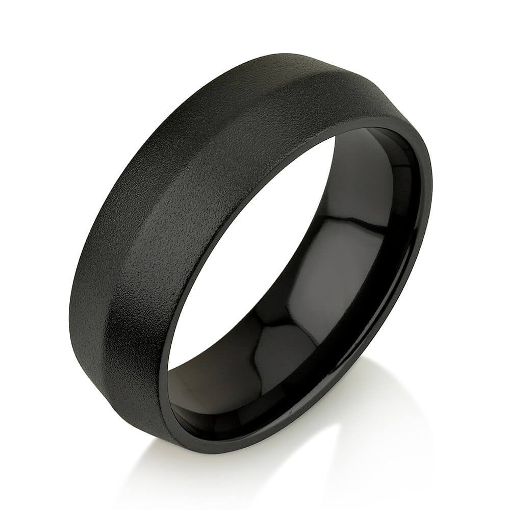 Knife Edge Black Zirconium Ring, Black Zirconium Wedding Band, Men's Wedding Band - 7mm, Satin Finish