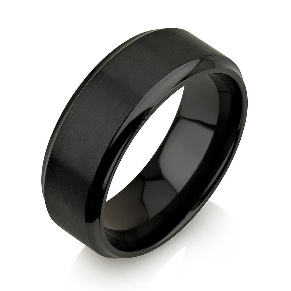 Men's Wedding Band Comfort Fit Interior Black Zirconium Ring Black Wedding Band Men Black Wedding Band Black Wedding Ring 8mm