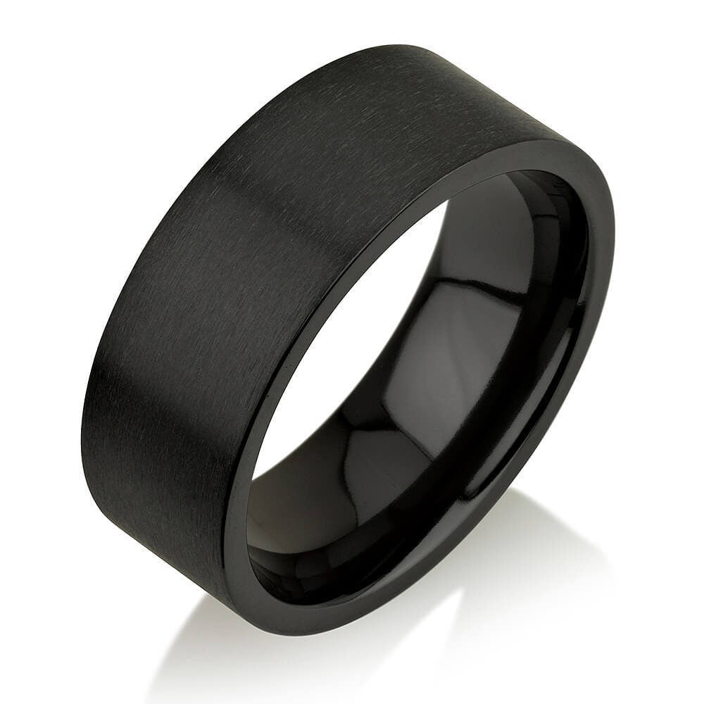 Wide Flat Black Zirconium Wedding Band Classic Brushed Black Zirconium Ring, Black Zirconium Wedding Band, Men's Wedding Band - 8mm