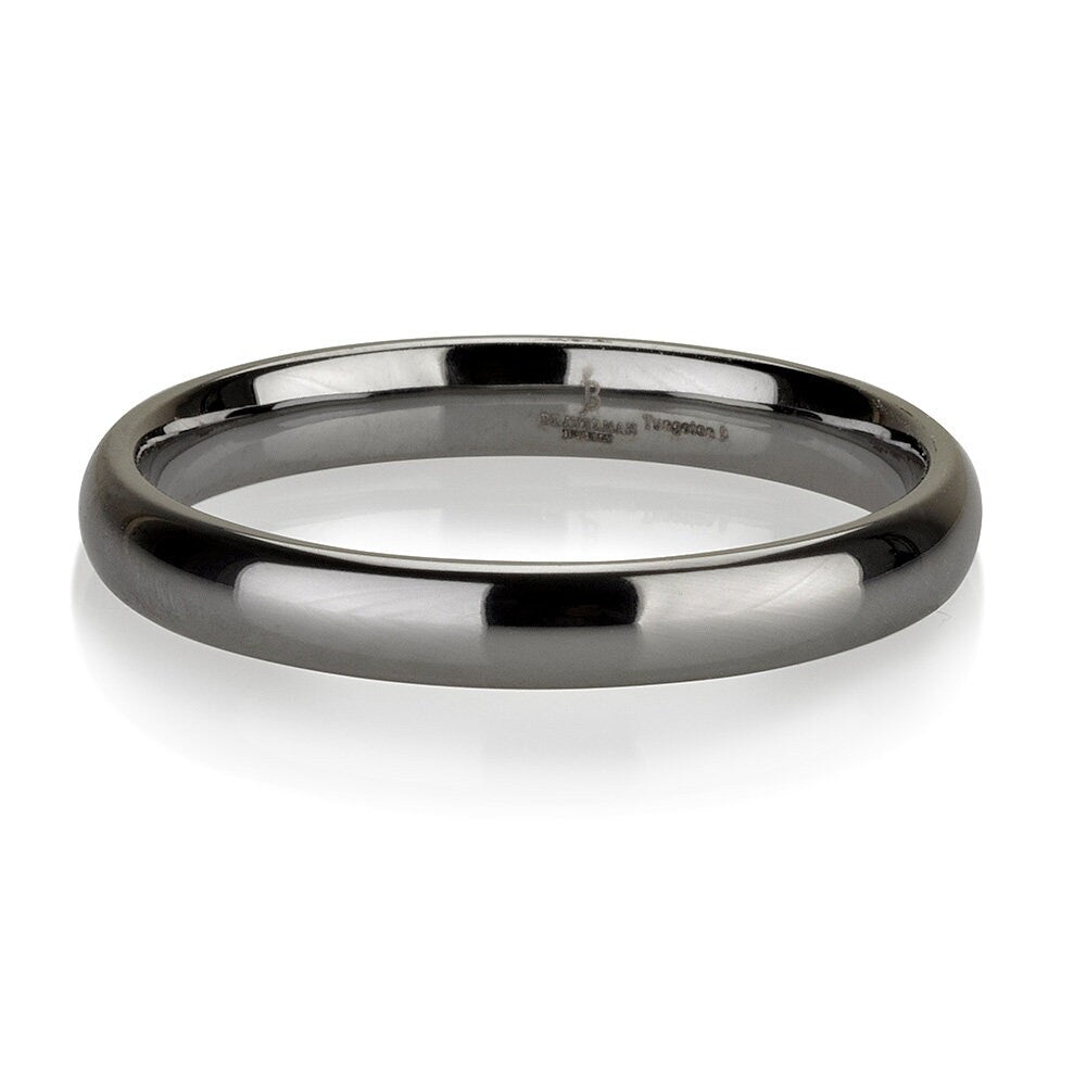 Domed Natural Tungsten Ring Mens Wedding Band Ring, 3 mm, White Tungsten band all Sizes Comfort Fit Shiny Polished