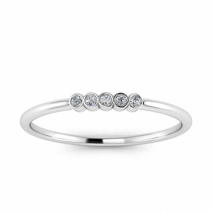 Avalon Delicate Five Diamond Ring, Dainty Diamond Band for Her, Anniversary Ring