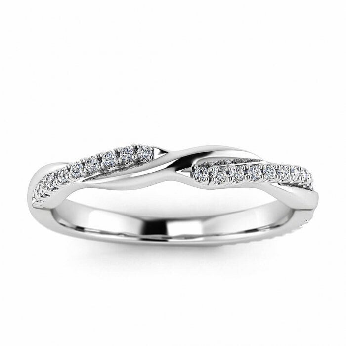 SALE! Diamond Wedding Band in White Gold, Round Brilliant Cut, Pave Set Tight Twist Design, 1/2 Eternity Style, Free Shipping