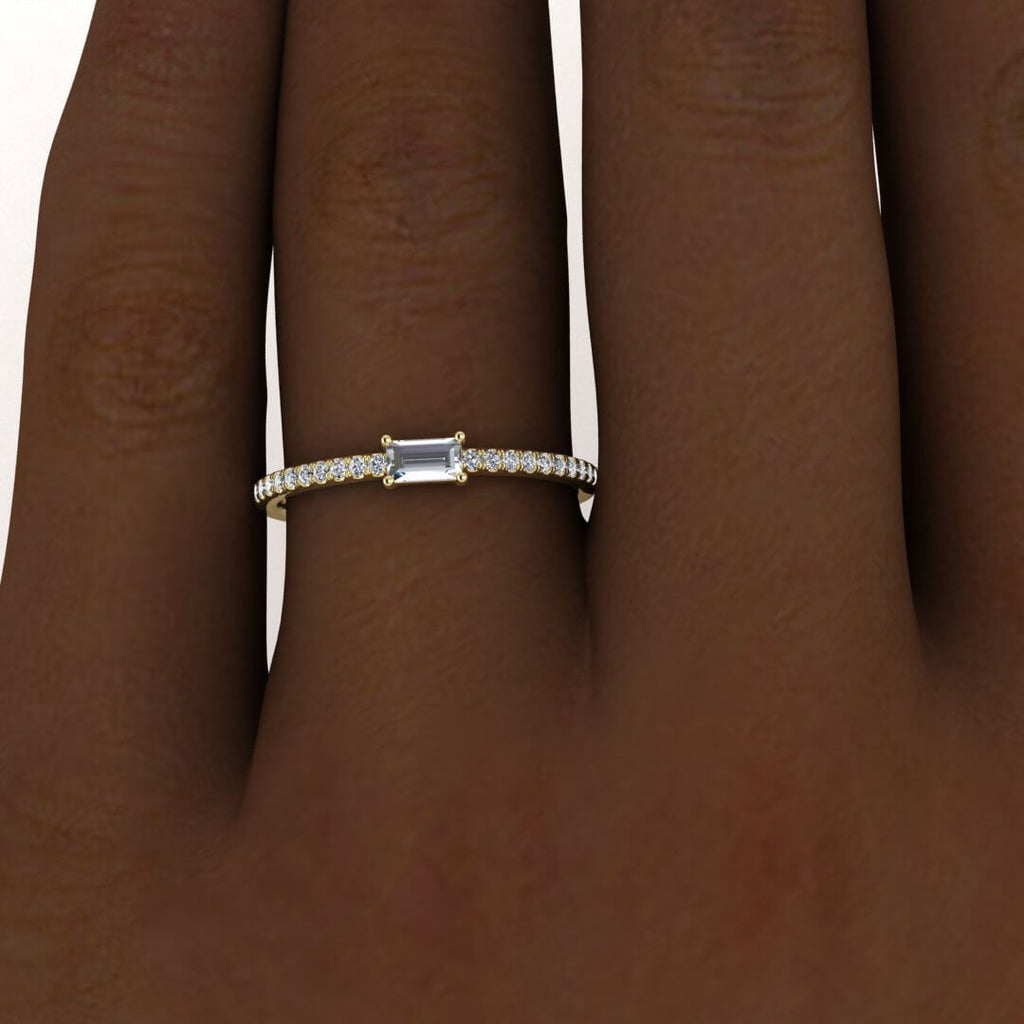 14k Gold Thin Engagement Ring With Baguette Diamond,Simple White Diamond Engagement Ring,Elegant Dainty Stackable Ring