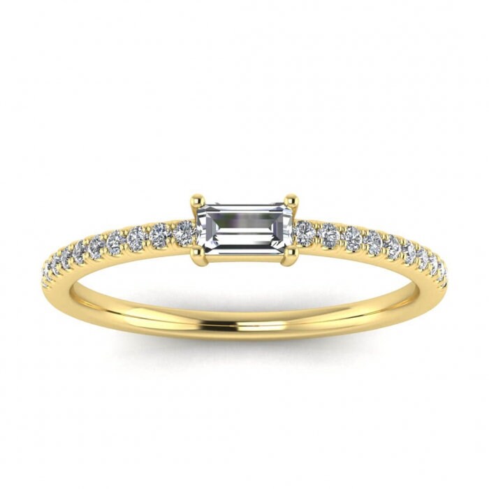 14k Gold Thin Engagement Ring With Baguette Diamond,Simple White Diamond Engagement Ring,Elegant Dainty Stackable Ring