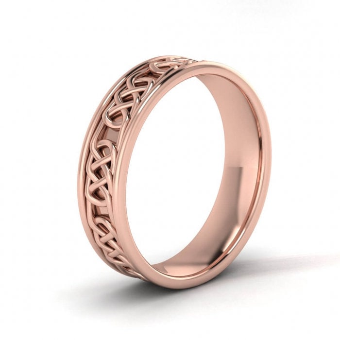 Celtic Knot Wedding Band in 14k Rose Gold 5mm Unique Infinity Eternity Wedding Band for Men or Women (Other Metals and Engraving Available)