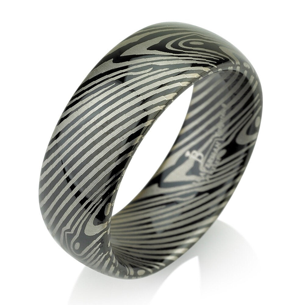 Mokume Gane Tungsten - Forged Ring - Damascus Inlay - Mokume Band - Damascus Ring - Three Color Mokume - Mokume Wedding Bands - Mokumegane