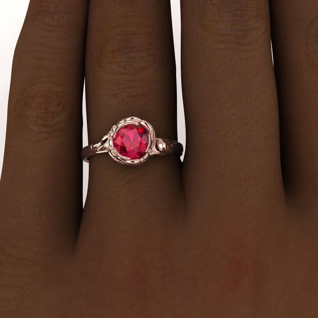 Ruby Flower Ring, Ruby Ring Rose Gold, Ruby Ring Band, Vintage Ruby Ring 14k Rose Gold Abelia Ruby Engagement Ring