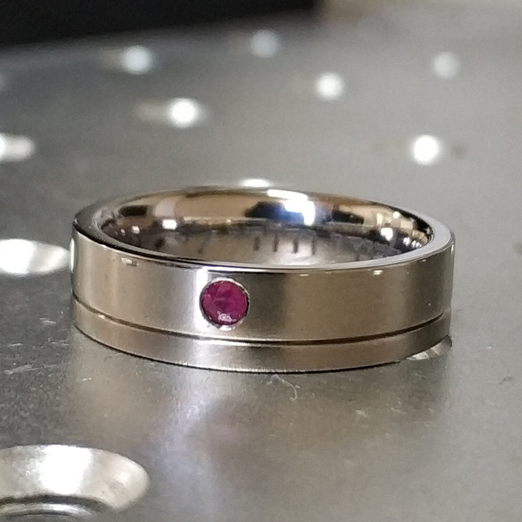 Red Ruby Band, Womens Wedding Bands, Delicate Titanium Band, Red Ruby Ring, Woman Ruby Ring, Titanium Ruby