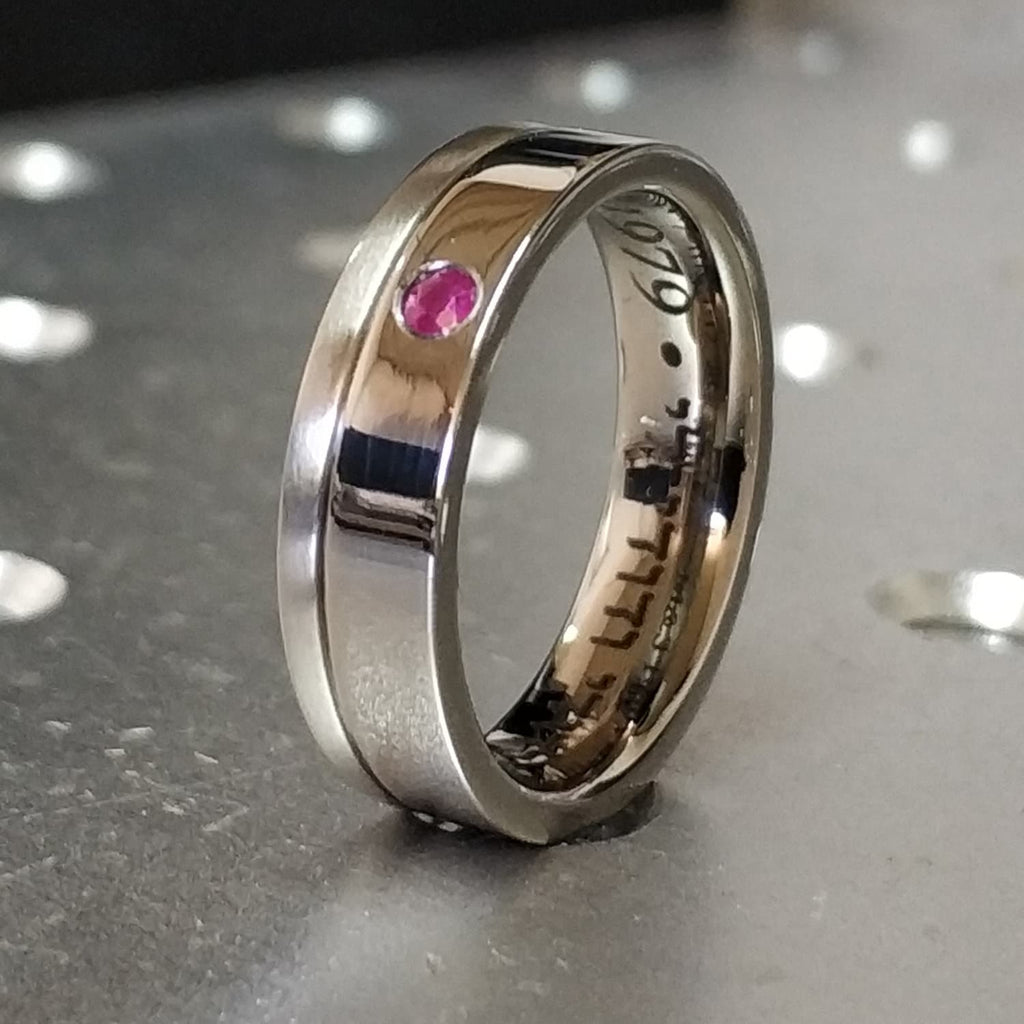 Red Ruby Band, Womens Wedding Bands, Delicate Titanium Band, Red Ruby Ring, Woman Ruby Ring, Titanium Ruby