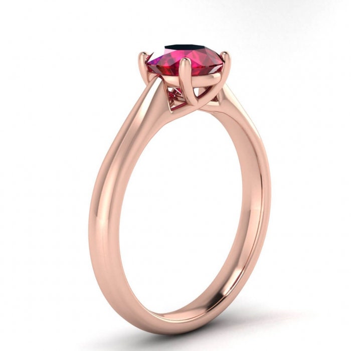 14k rose gold Aine tapered band ruby ring, tapered band, open basket gallery, Ruby Ring