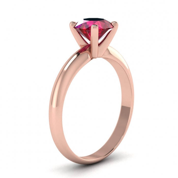 14k rose gold Bella ruby solitaire ring solitaire ring, round solitaire ring,delicate ring,prong setting