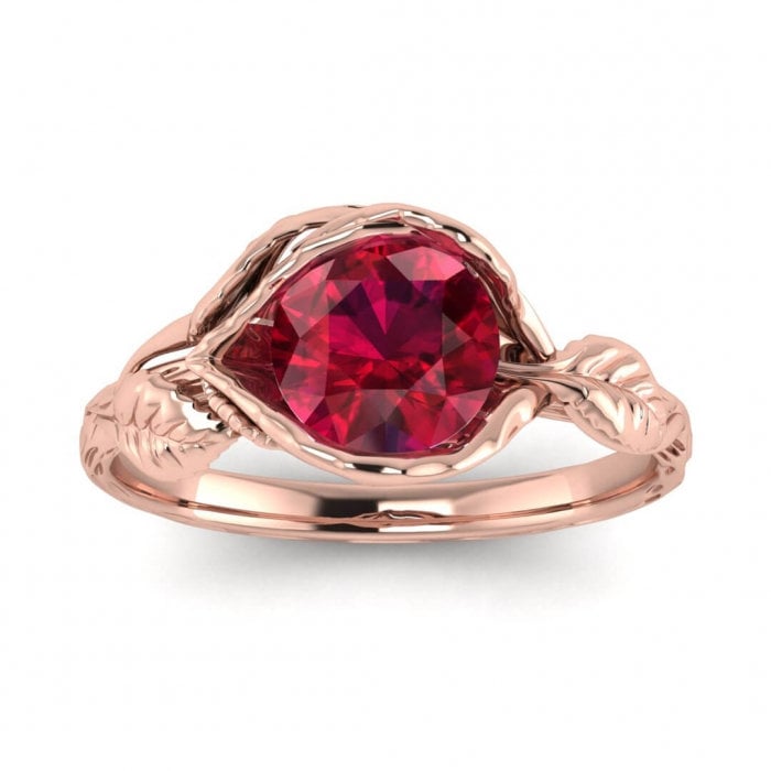 14k rose gold Bijou ruby lotus flower ring, lotus engagement ring, leaf ring, vintage