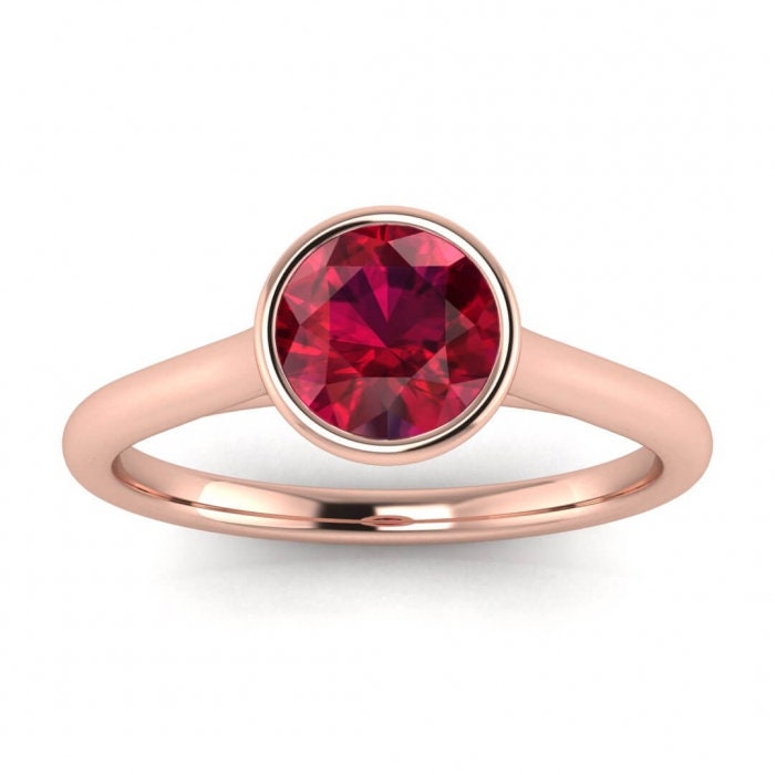 14k rose gold Catalina floating bezel ruby ring, floating bezel, rounded band