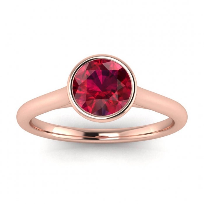14k rose gold Catalina floating bezel ruby ring, floating bezel, round ...