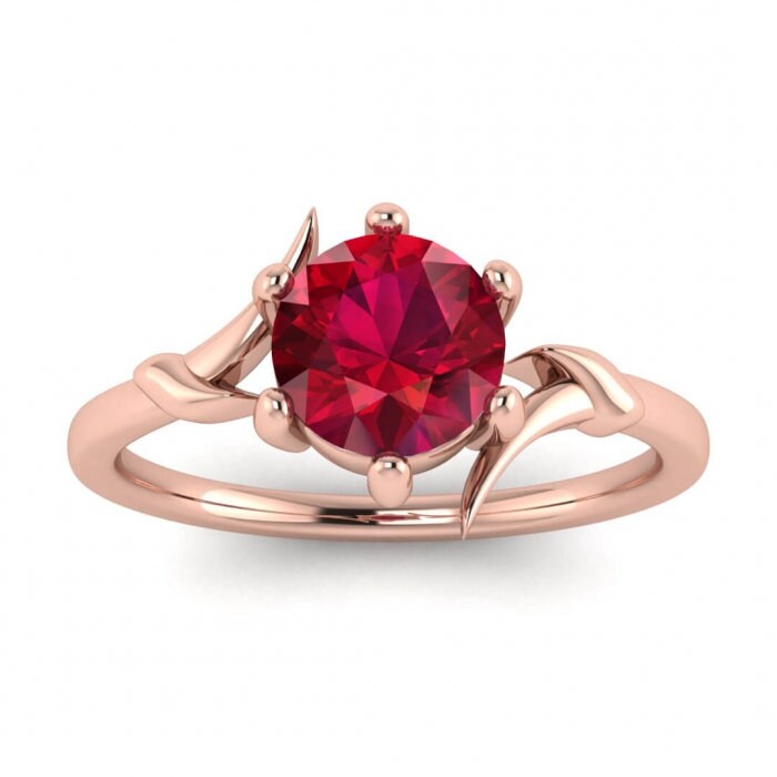 14k rose gold Clea ruby ribbon delicate ring, ribbon, nature inspired, delicate, prong setting, floating setting