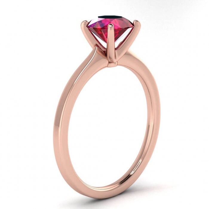 14k rose gold Dovey petite ruby solitaire ring, delicate band, flat top band